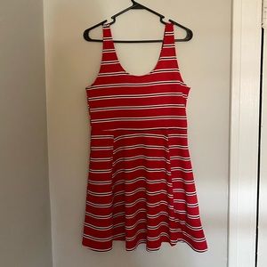 Red striped lower back mini dress
